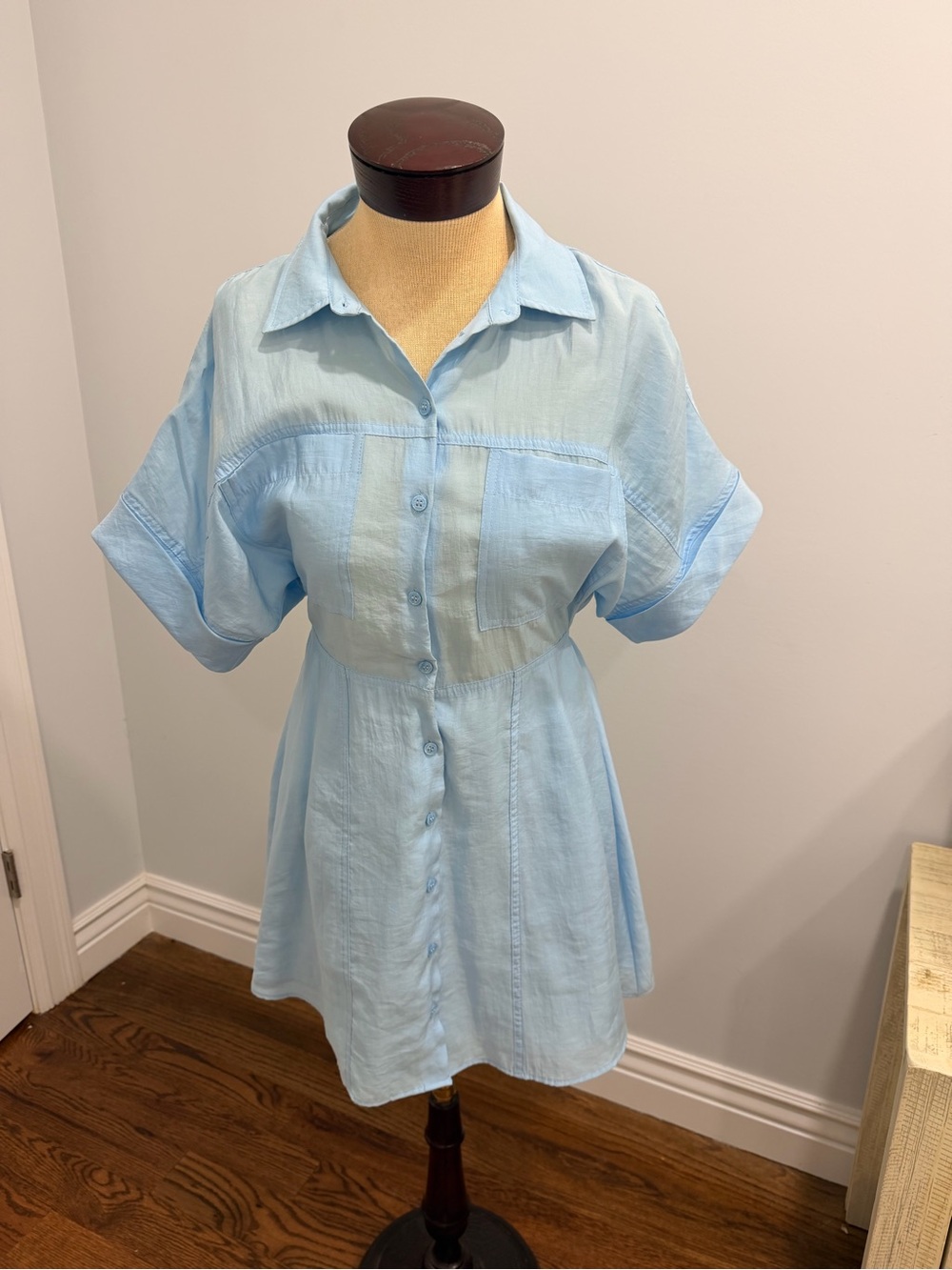 Zara Light Blue Button-Front Tunic Dress